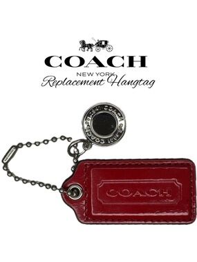 2.5" Large COACH Dark Pink Patent Leather Nickel Fob Bag Charm Keychain Hang Tag